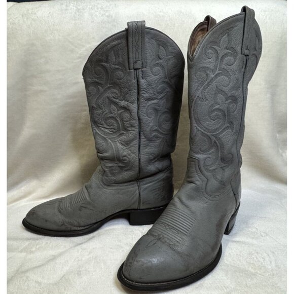 TONY LAMA Cowboy Boots Mens Gray Leather Western Pull On Rodeo 10EE READ - Picture 2 of 16